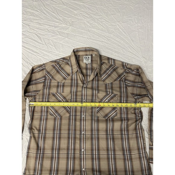 Ely Cattleman Western Snap Shirt XL Plaid Tan Brown Long Sleeve - Picture 5 of 9